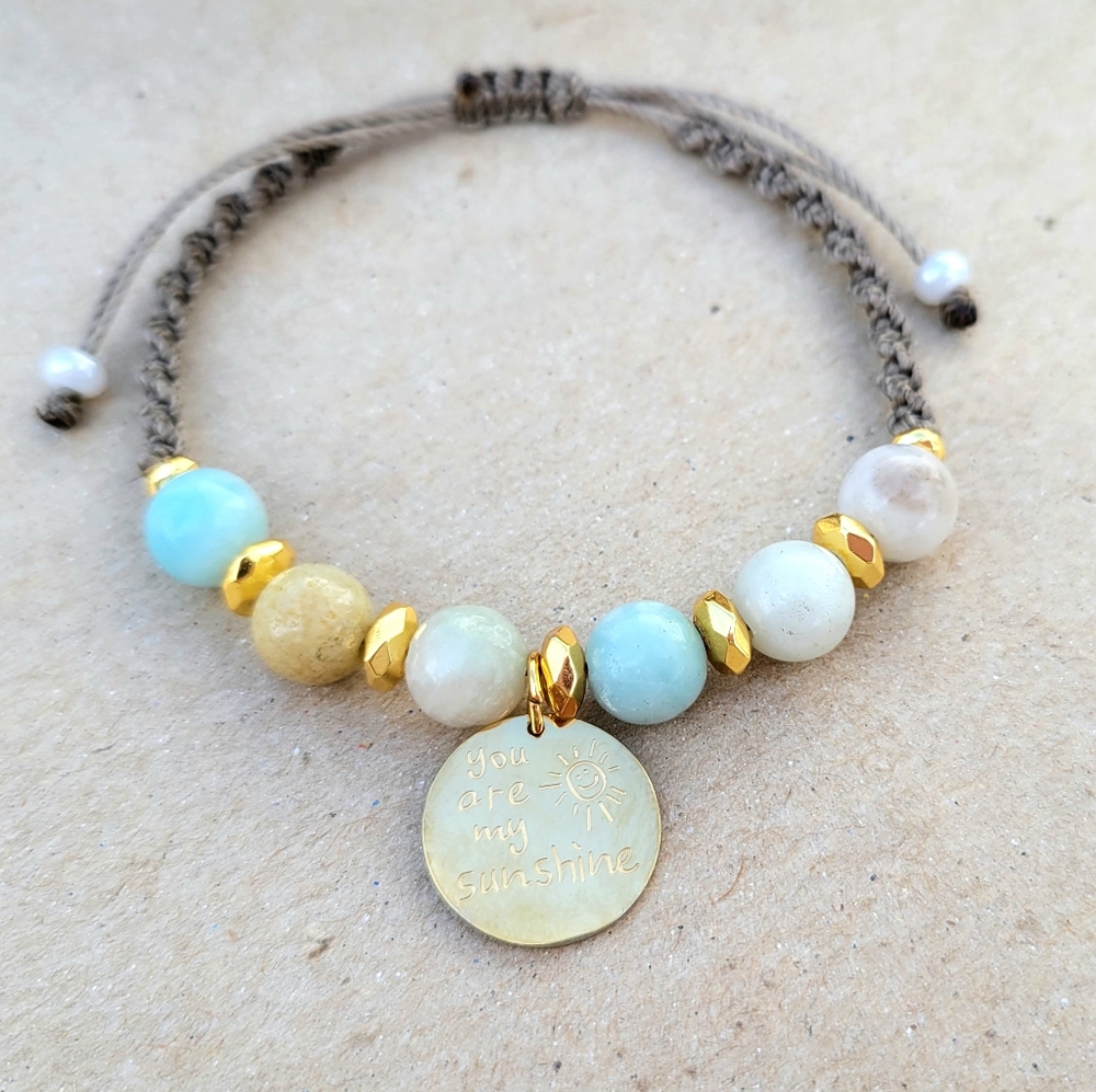 Handmade Macrame Bracelet With Amazonite Gemstone & Stainless Steel Pendant